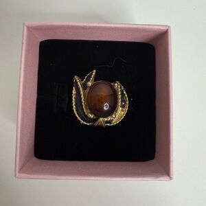 Elegant Gold and Tigers Eye twisted adjustable ring